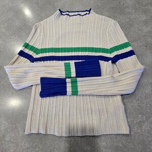 BDG Kiara Women's Open Back Ribbed Long Sleeve Sweater Beige Green Navy - Medium